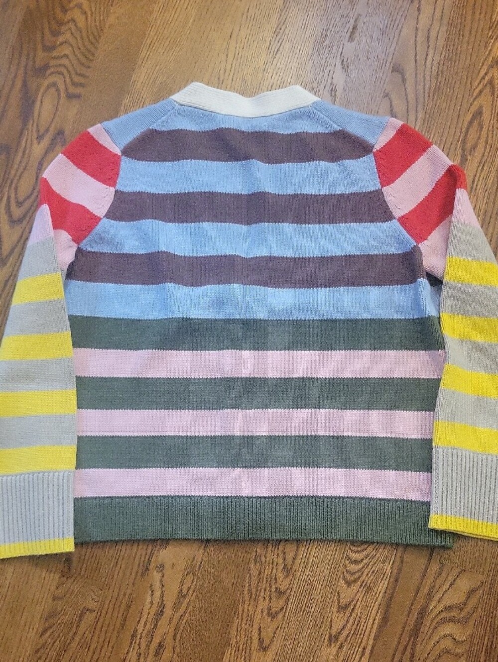 Boden Striped Cotton Cardigan in Blue, Brown, Pink, Yellow & Cream, Medium NWOT - Picture 5 of 5
